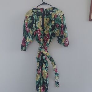 Tropical Floral Wrap Blouse